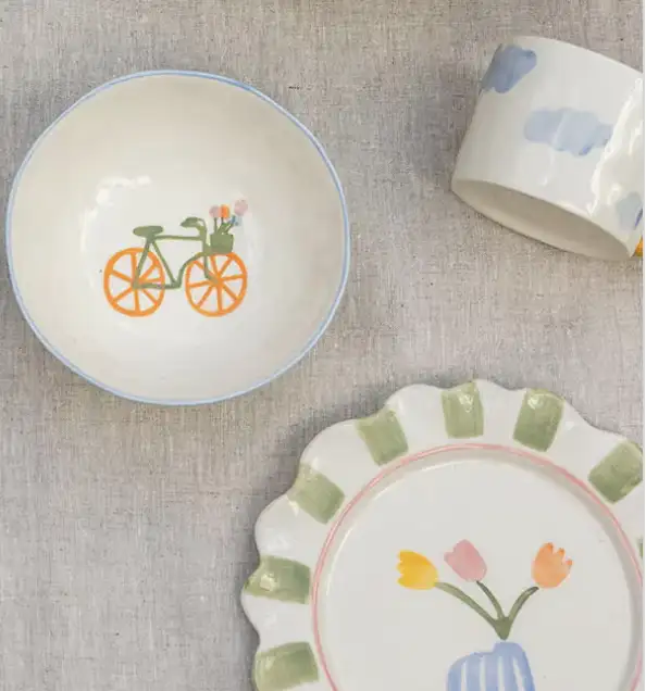 Assiette grès émaillé bicyclette