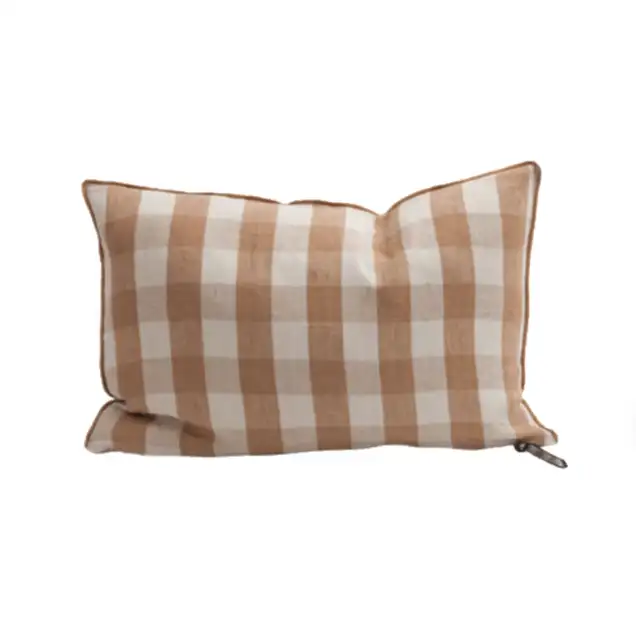 Coussin  Lin Lavé Vichy Cottage  Nude