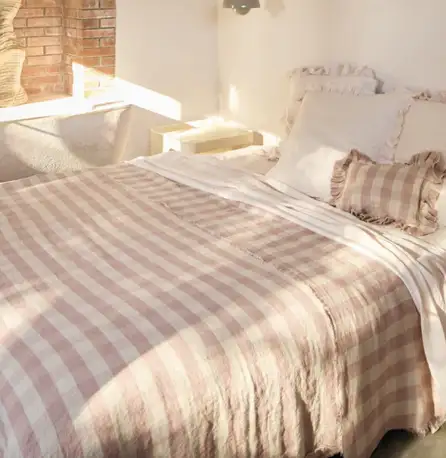 Coussin  Lin Lavé Vichy Cottage  Nude