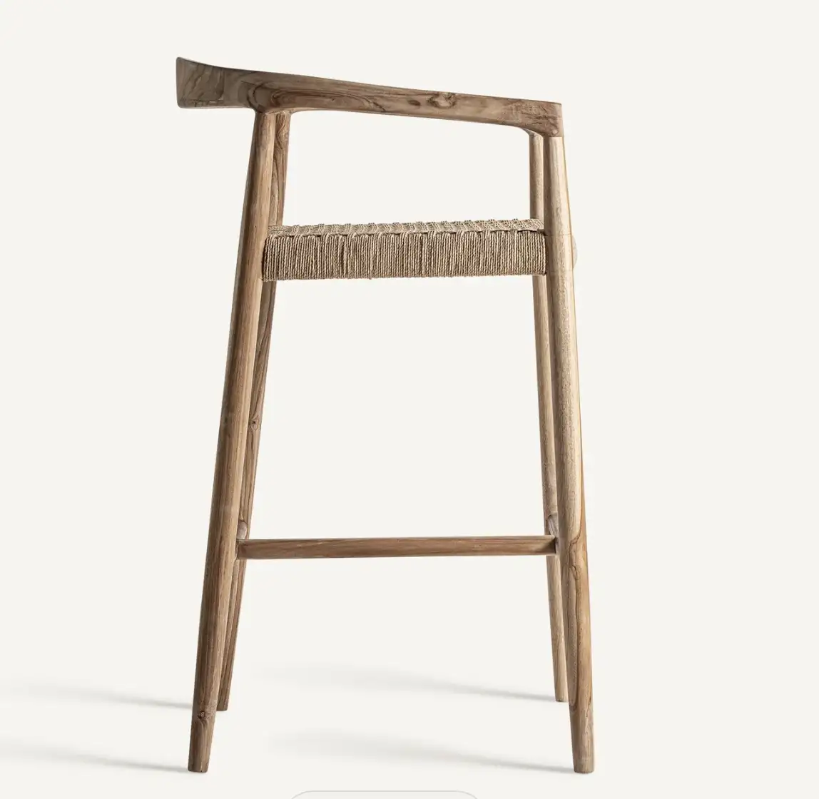Tabouret haut  large teck et fibre naturelle