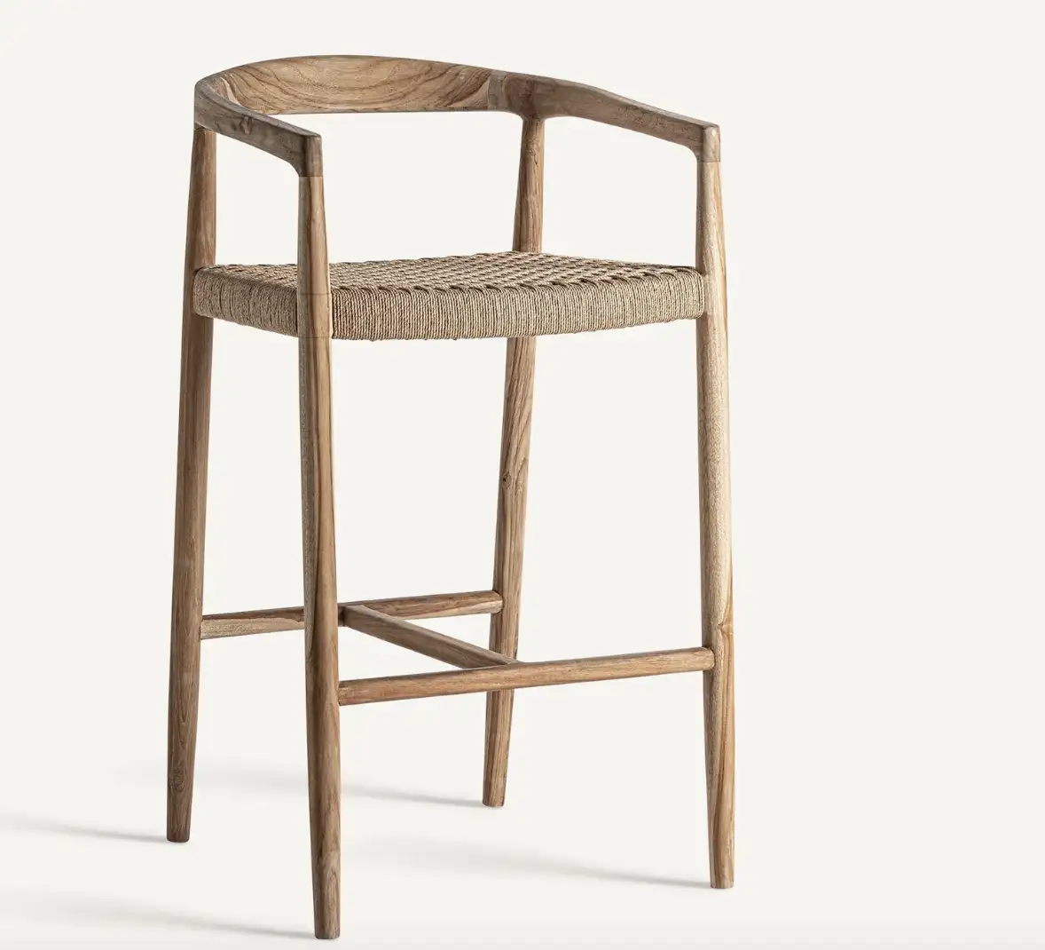 Tabouret haut  large teck et fibre naturelle