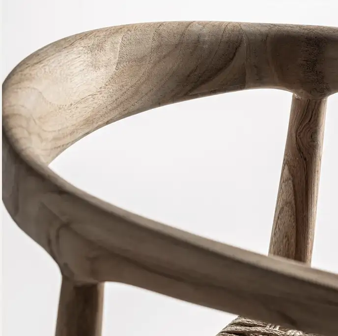 Tabouret haut  large teck et fibre naturelle