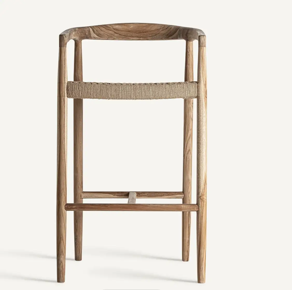 Tabouret haut  large teck et fibre naturelle