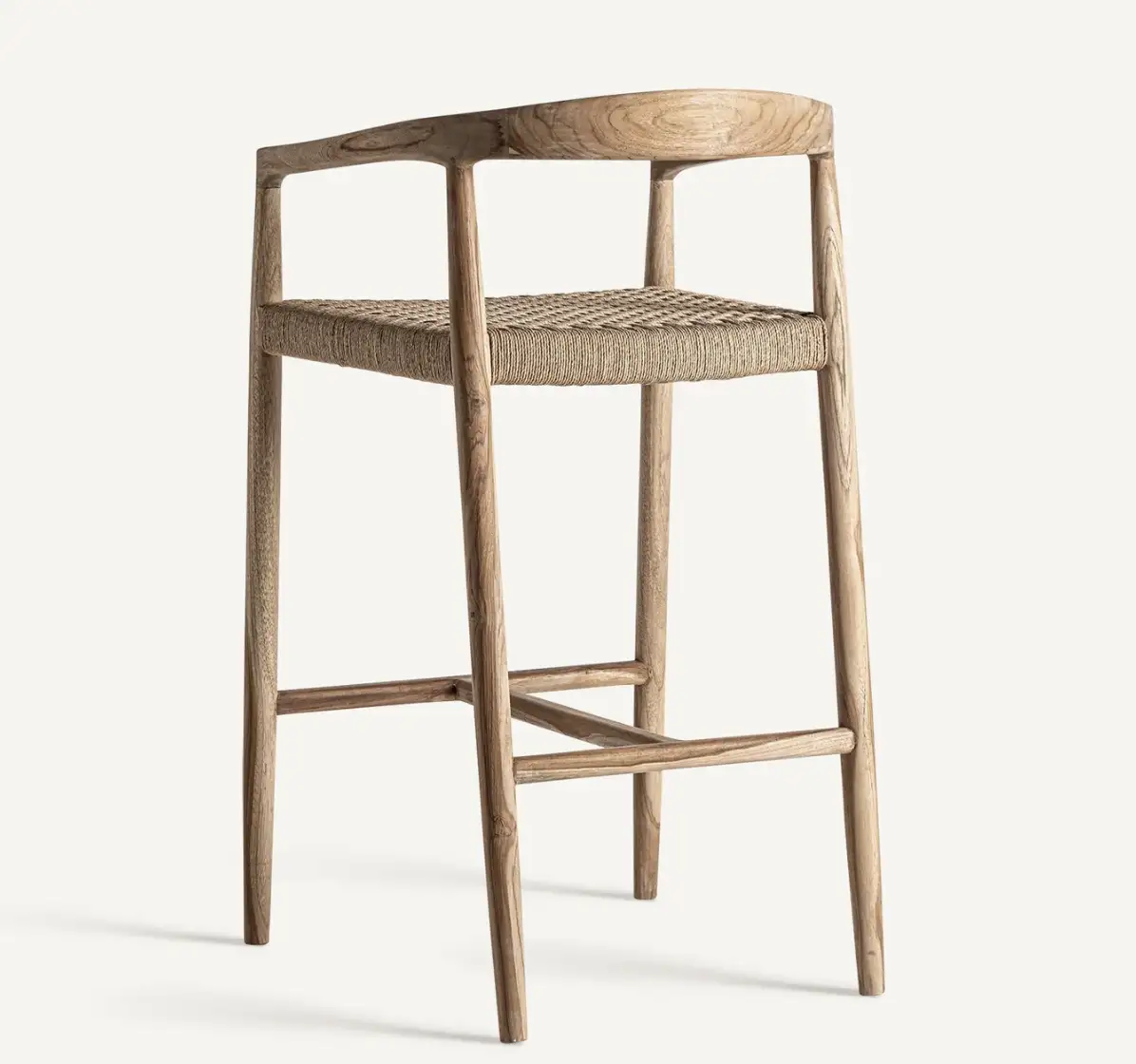 Tabouret haut  large teck et fibre naturelle